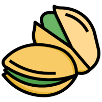 two pistachios on a black background