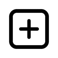 a black and white icon of a plus sign in a square