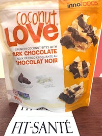 a bag of coconut love with dark chocolate and chocolate noir