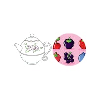 a drawing of a teapot with berries on it