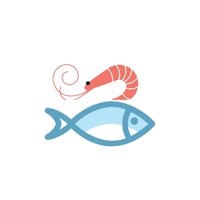 a fish and shrimp icon on a white background