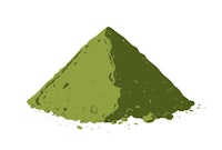 a pyramid of green matcha powder on a white background