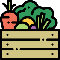 a wooden crate with vegetables in it