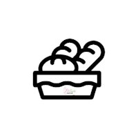 a black and white image of bread in a basket