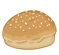 a hamburger with sesame seeds on a white background