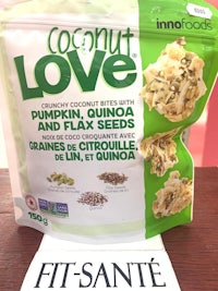 a bag of coconut love is sitting on a table