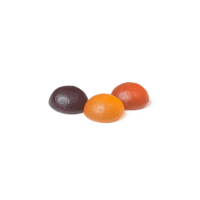three orange, yellow, and red fruits on a black background