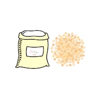 a bag of peas next to a bag of flour